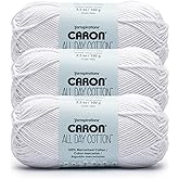 Caron All Day Cotton Yarn for Crocheting, White Shirt, 3-Pack | #4 Worsted Yarn, 100% Mercerized Cotton, Soft Crochet Yarn for Knitting, Amigurumi &amp; Crafts, 173yds, 100g/3.5oz per skein