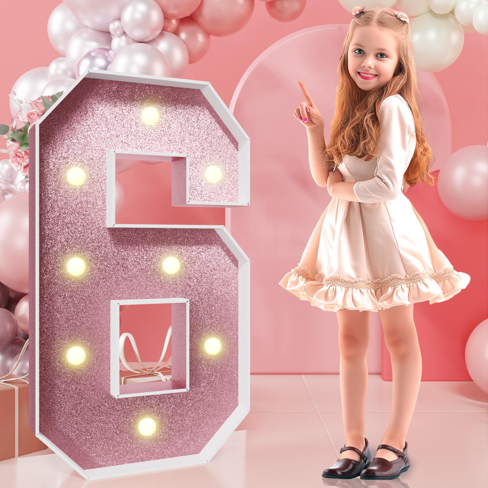 Photo 1 of imprsv Marquee Numbers Rose-Gold 3FT: Rose Gold Party Decor - Light Up Number 6 Large 3 Feet Tall - Birthday Decorations for Him Her 6th 16th 60th