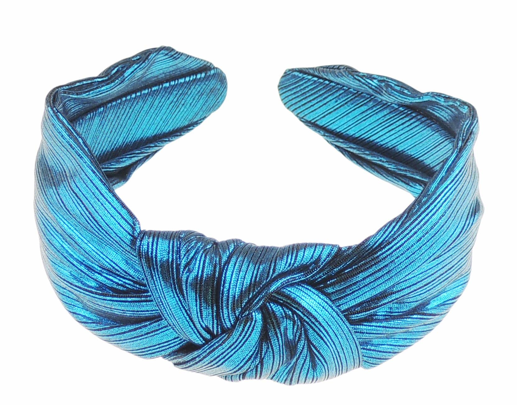 Ladies Evening Shiny Metallic Pin Stripe Top Knot Draped Headband Alice Band (Turquoise)