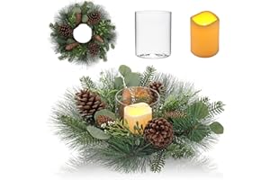 DILATATA 18" Table Wreath Artificial Wreaths for Table Greenery Wreath with Detachable Glass Holder Fake Wreaths for Front Door Advent Wreath Candle Wreaths for Centerpieces Wreath Rustic Christmas Wreath