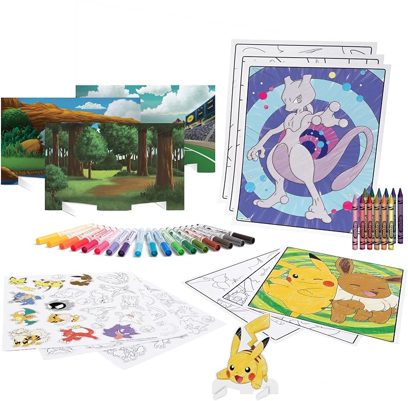 CRAYOLA - Conjunto Criativo Pokémon 5 em 1, com Páginas para Colorir, Marcadores, Lápis de Cor, Autocolantes, 60 peças, Presente para rapazes e raparigas, a partir dos 4 anos - 04-2924