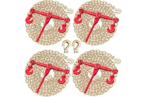STURDON Chains and Binders Set | 3/8"-1/2" Ratchet Load Chain Binders | 3/8"x10FT G80 7100lbs Heavy Duty Transport Tow | 28400lbs Break Strength | Two Type Hook | for Trailer Truck Farm Tie Down Tool