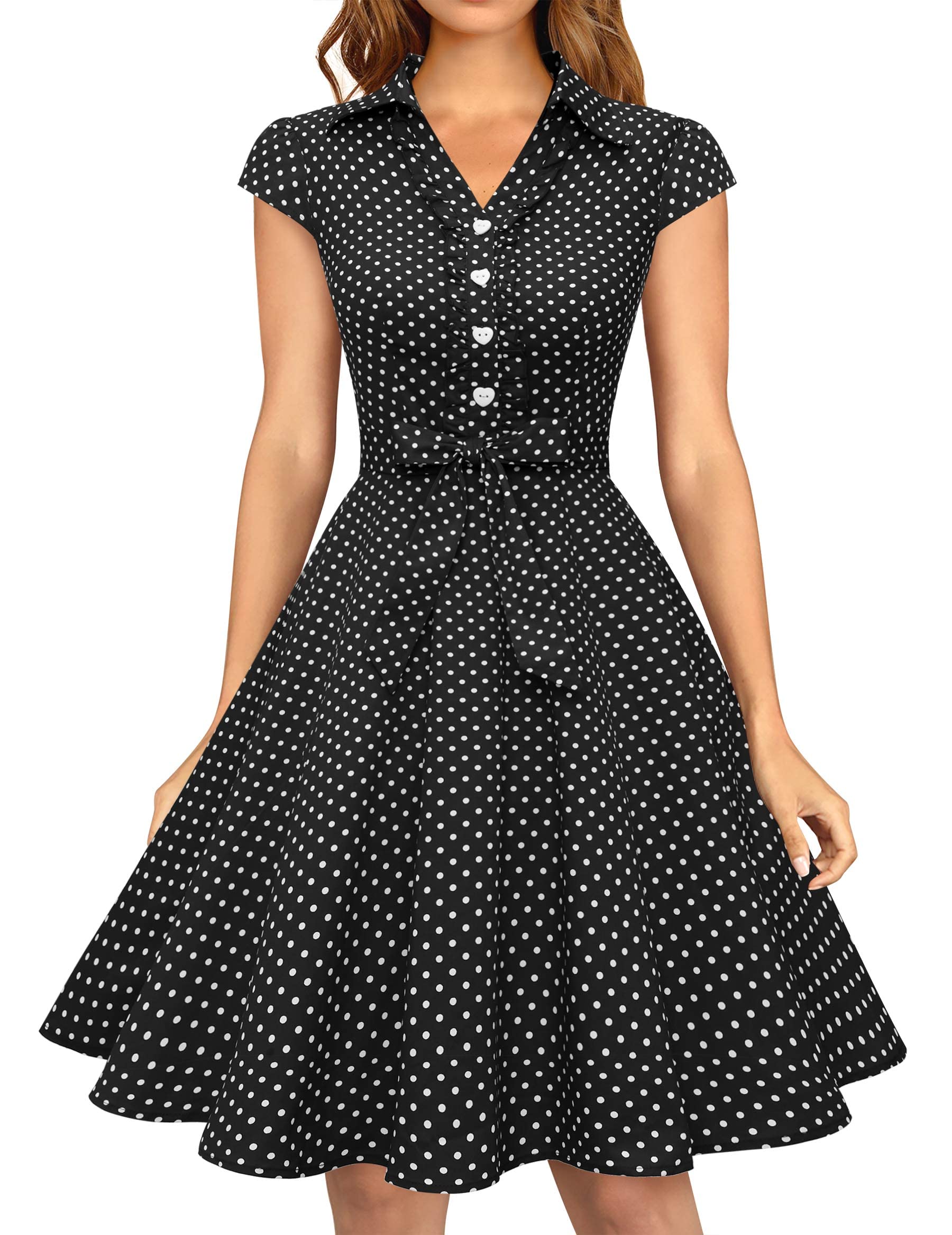 Photo 1 of Wedtrend Women's 1950s Retro Rockabilly Dress Cap Sleeve Vintage Swing Dress WTP10007BlackWhiteDot2XL