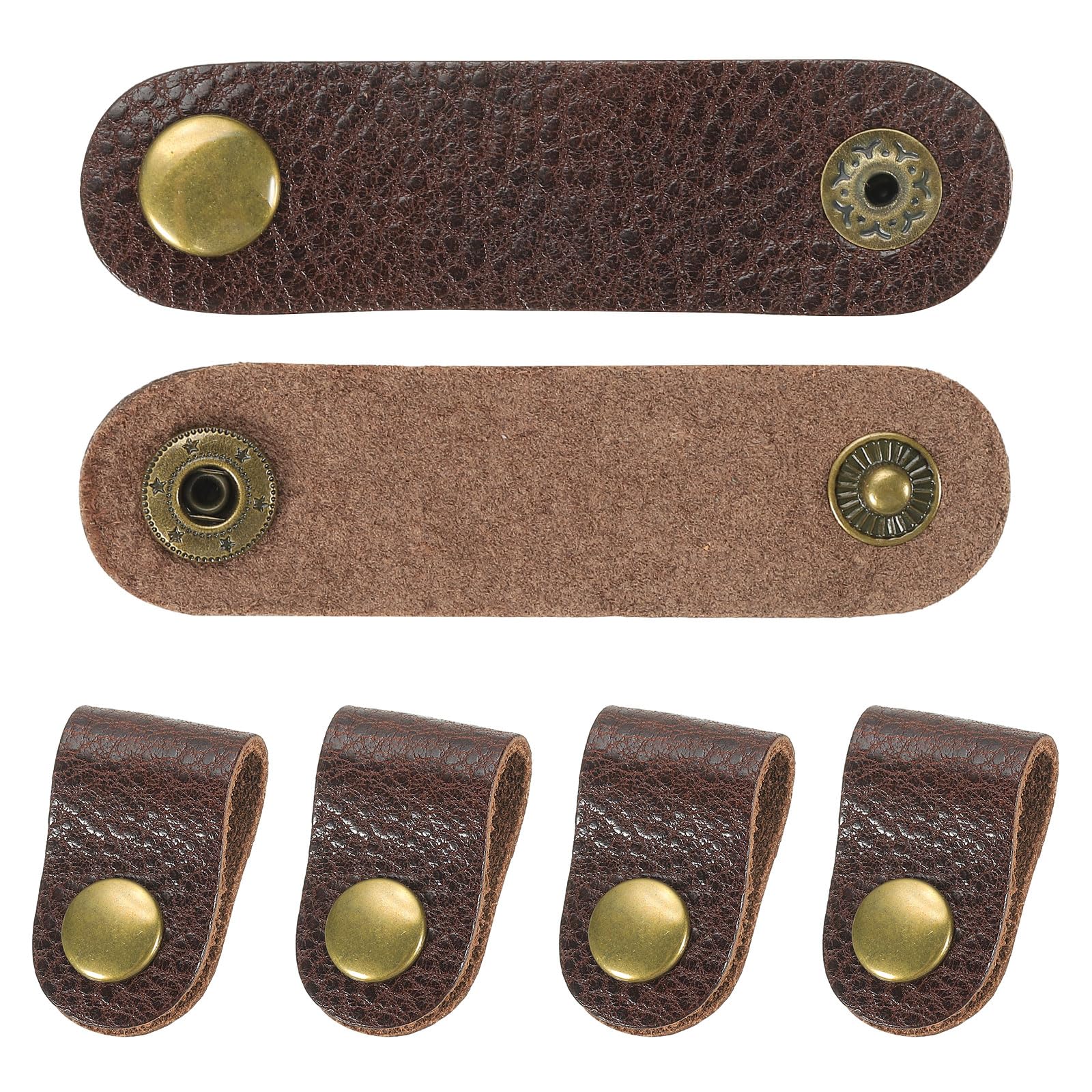 PATIKIL Leather Cord Organizer Cable Straps, 6Pcs 8x2cm Portable Cable Leather Clips USB Holder Earphone Cord Management for Cable, Wire, Coffee Color