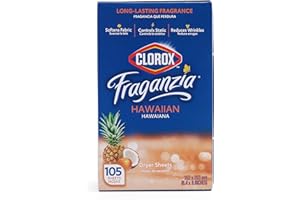 Clorox Fraganzia Dryer Sheets in Hawaiian Escape Scent, 105 Count | Wrinkle-Reducing Fabric Softener Sheets |Best Laundry Dry
