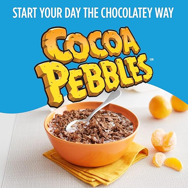 COCOA PEBBLES CEREAL, CHOCOLATEY KIDS BREAKFAST, GLUTEN FREE RICE CRUNCH, 27.5 OZ MEGA SIZE CEREAL BOX