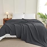 Aganear Waffle Blanket - Lightweight Breathable Summer Blanket of 50% Cotton and 50% Rayon Derived from Bamboo for Hot Sleepers Luxury Throws for Bed, Couch and Sofa,Dark Grey,90x90 Inches