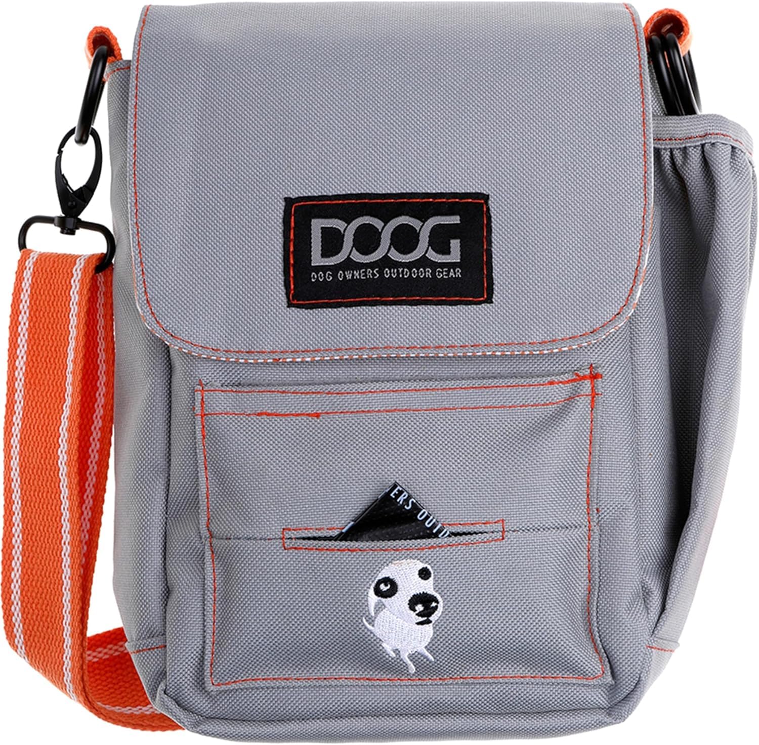 DOOG - Large Shoulder Bag with Waterproof Lining, Waterbottle/Tennis Ball Holder, and Waste Bag Holder, Grey with Orange (SB01)