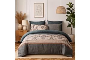 TACHE HOME FASHION Tache Royal Rustic Paisley Mandala Lattice Floral Elegant Deep Navy Teal Reversible Duvet Cover, King