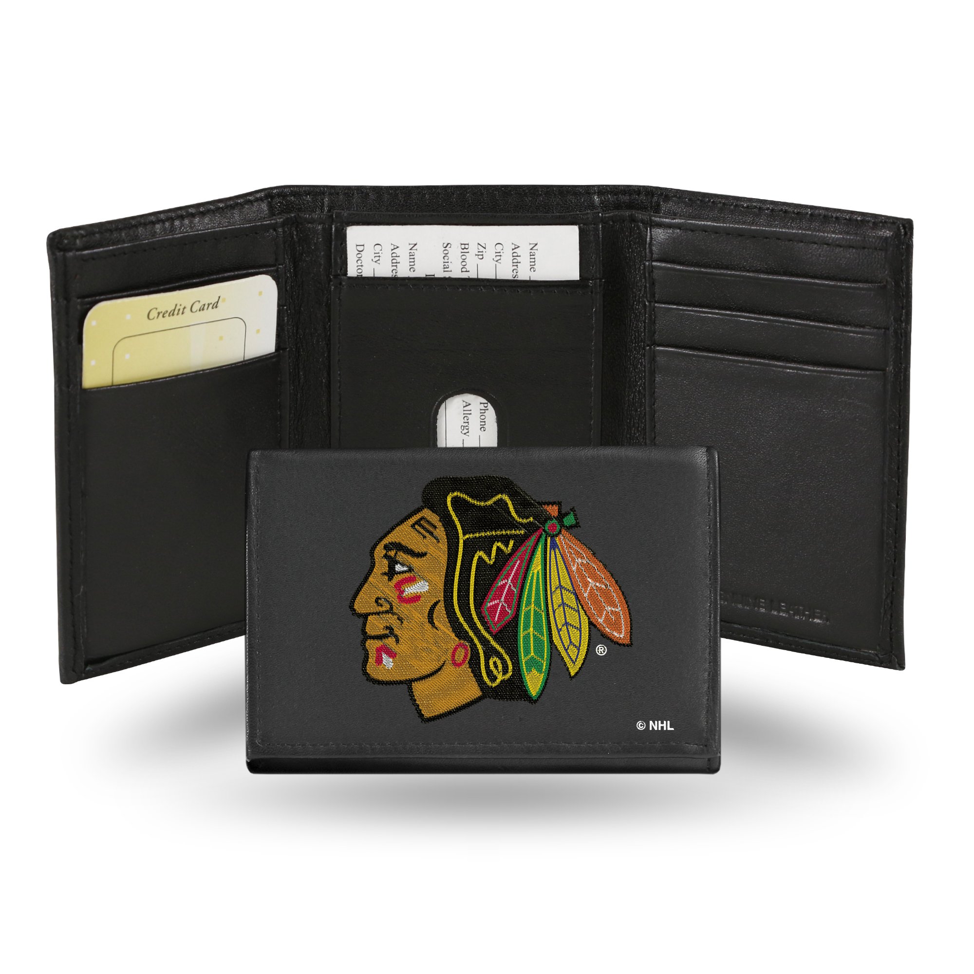 Rico Industries NHL Embroidered Leather Trifold Wallet, Chicago Blackhawks