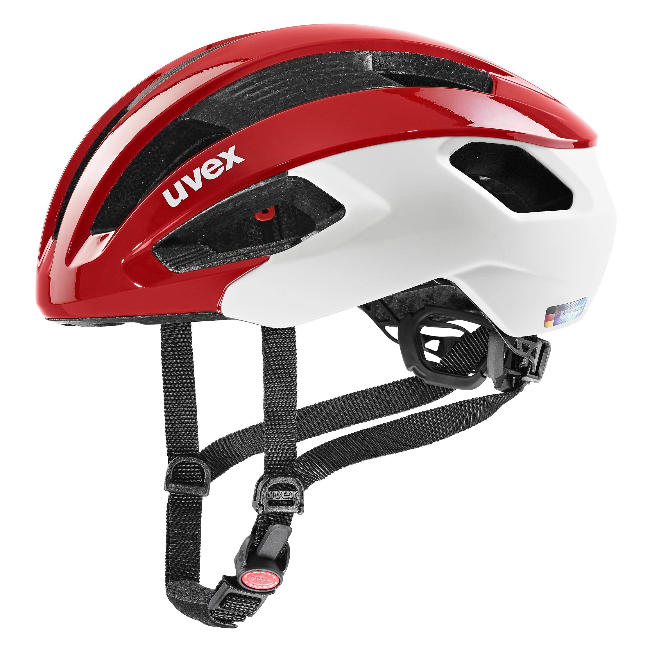uvex Rise cc - Secure Performance Bike Helmet for Men & Women - Individual Fit - Optimized Ventilation - Red-White - 52-56 cm
