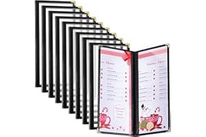 Ziliny 10 Pcs 4.5 x 11 Inches Transparent Restaurant Menu Holders Clear Menu Covers with Metal Corners Black Folder Menu Book Menu Sleeves for Wine Drinks Coffee Bars Restaurant (2 Page 4 View)