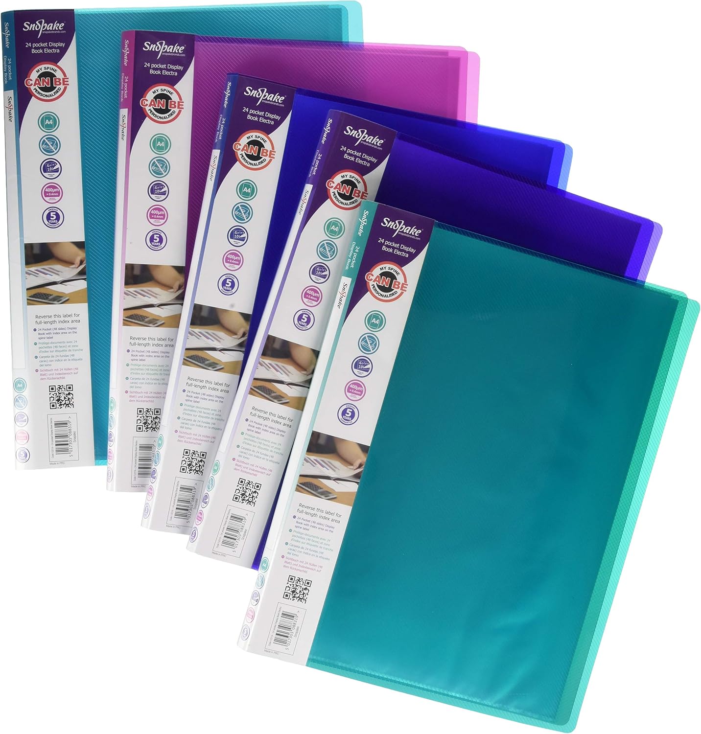 Snopake A4 24 Pockets Display Book Pack of 5 Pieces - Assorted Electra Colours