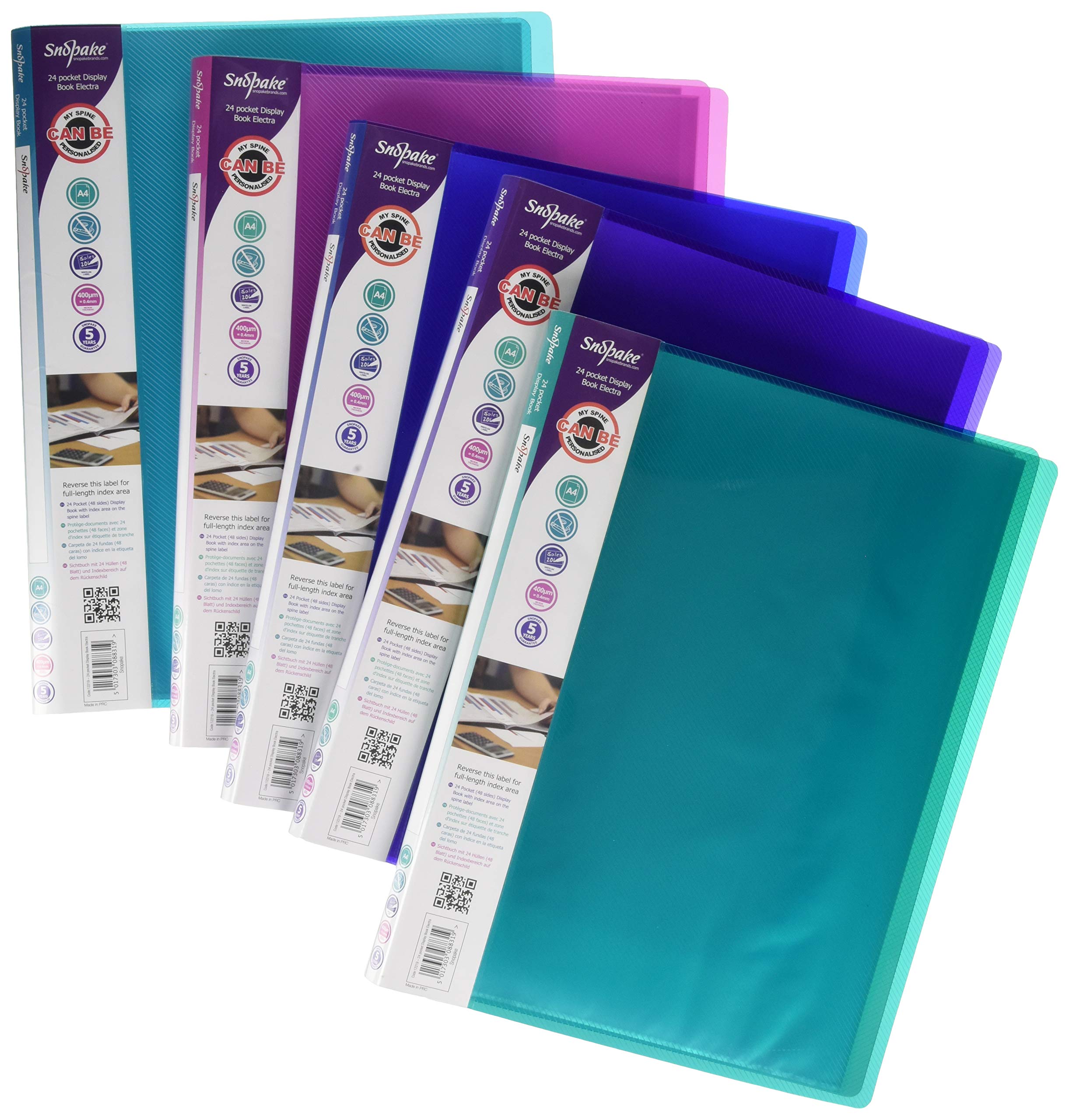 Snopake A4 24 Pockets Display Book Pack of 5 Pieces - Assorted Electra Colours