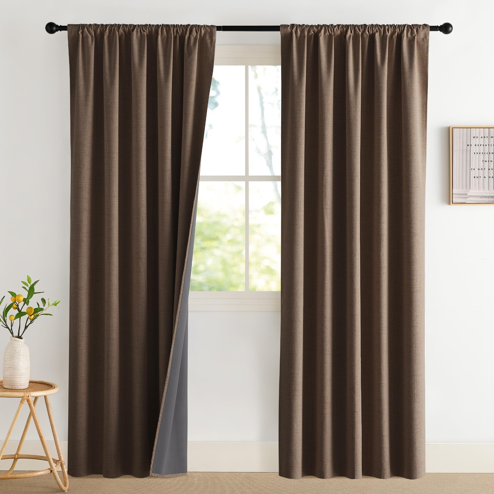 Photo 1 of NICETOWN 2 Panels Coffee Vintage Linen 100% Blackout Curtains, 52 x 80 Inches, Rod Pocket Thermal Insulated & Noise Reducing Drapes for Living Room, Bedroom Modern, Simple & Versatile Design