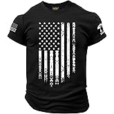 Mainfini Men's Patriotic Shirts Distressed American Flag 1776 Workout Gym Muscle T-Shirts (S-3XL)