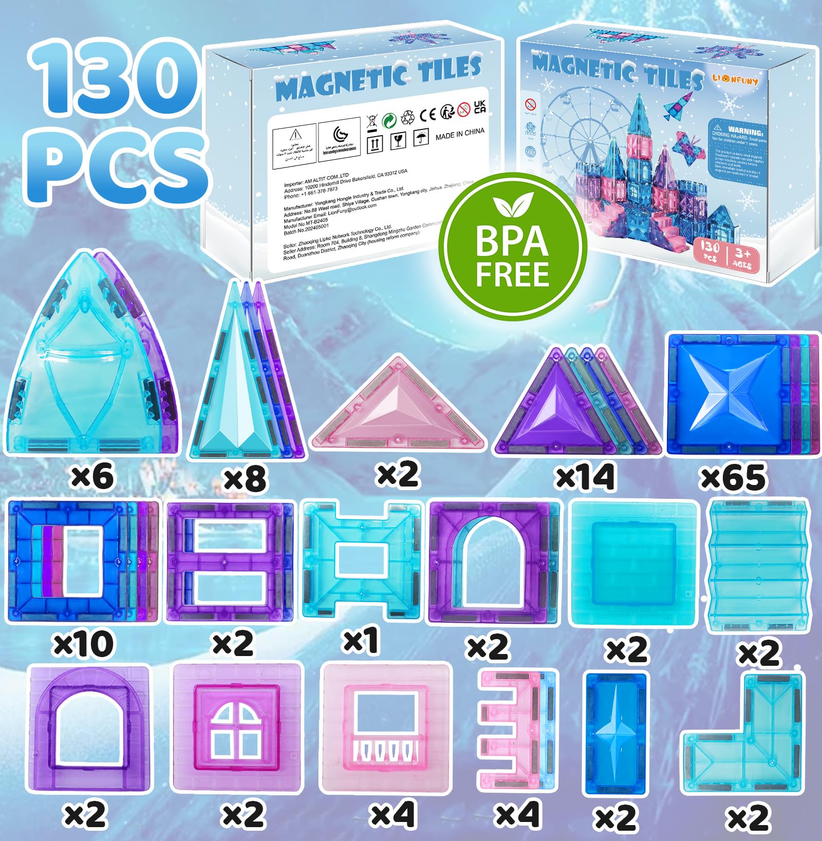 130PCS Magnetic Tiles, 3D Diamond Magnetic Blocks, Magnet Tiles for Kids Age 3-5 4-8 8-12, STEM Sensory Educational Magnet Toys for Kids Girls Boys Birthday Xmas Gifts