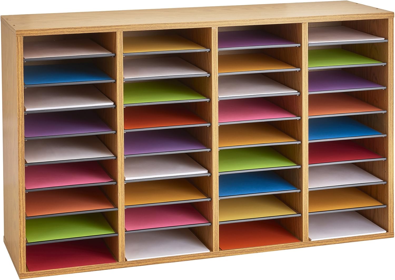 Safco Products Wood Adjustable Literature Organizer, 36 Compartment 9424MO, Medium Oak, Durable Construction, Removable Shelves, Stackable, Light Brown : Safeco Wood Adjustable Literature Organizer : Office Products