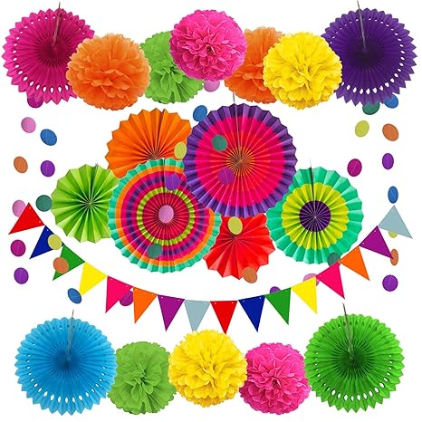 Zerodeco Party Dekoration Papier Pompoms, Aufhängen Fächer, Dreieckige Wimpel und hängende Glitter Punkt Girlande für Party H