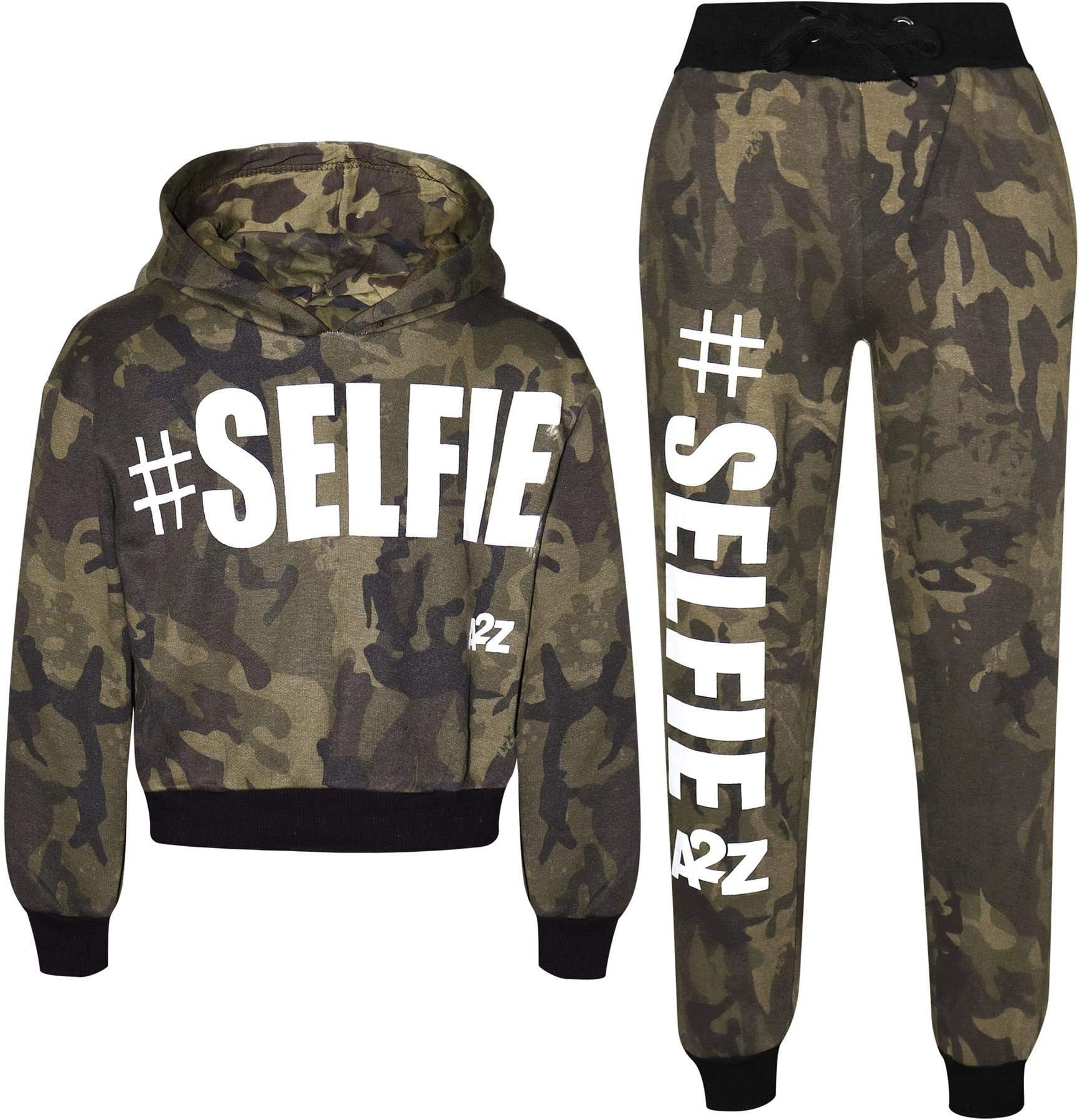 A2Z 4 Kids #Selfie Tracksuit Cropped Hoodie with Jogger Sweatpants Gym Sports Activewear Cord Set Girls Children Age 5-13 Years