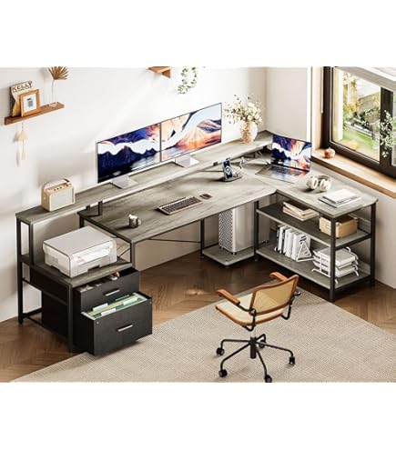 Aheaplus 67'' L-Shaped Desk With Drawers And Shelves, Reversible Corner Computer Power Outlet & Monitor Stand At Vancouver Mall In Vancouver, WA