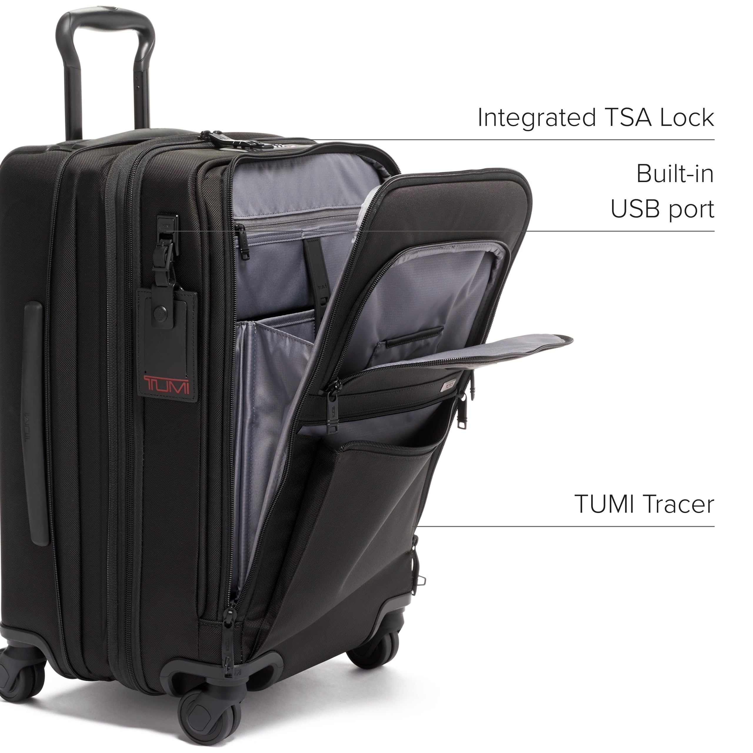 TUMI - Alpha International Office 4 Wheeled Carry-On - Men's Zip Expansion Business Luggage with Laptop & Tablet Compartments - Black