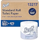 Scott Professional Standard Roll Toilet Paper, Bulk, 80 Rolls (13217) | 473 Sheets/Roll, 2-Ply, 100% Recycled Fiber, Individually Wrapped, Elevated Design, Standard Tier