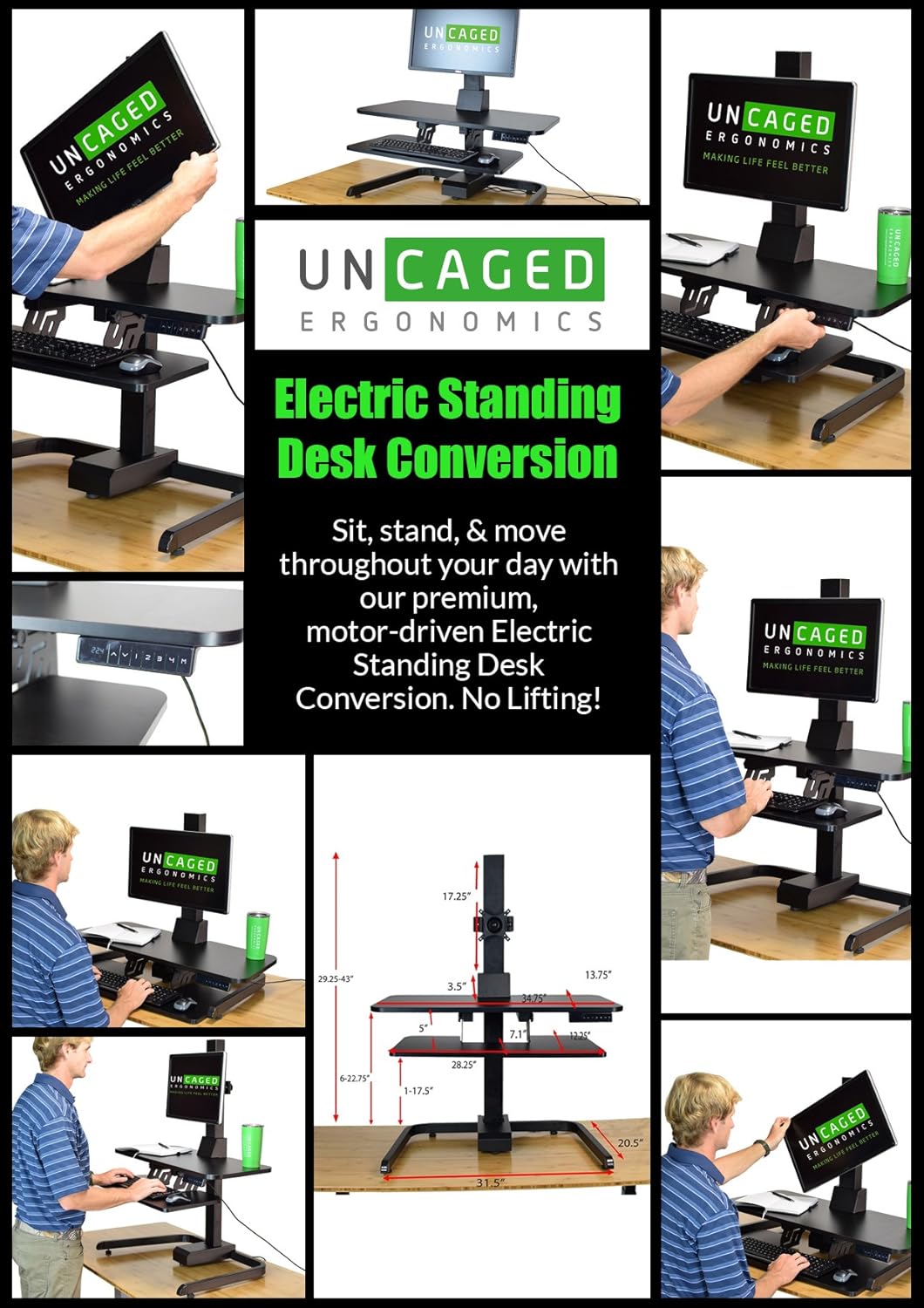 amazon standing desk on Amazon Com Electric Standing Desk Conversion Premium Ergonomic Adjustable Height Motorized Sit Stand Up Desktop Desk Riser Converter With Single Monitor Vesa Mount Keyboard Tray Work Shelf Memory Furniture Decor