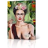 HB Art Design Frida Kahlo Canvas Wall Art Print Half Nude Woman Smokes and Drinks Tea Colorful Portrait Pop Art Oil Painting Office Living Room Bedroom Modern Mexican Home Decor Ready to Hang - 22x15