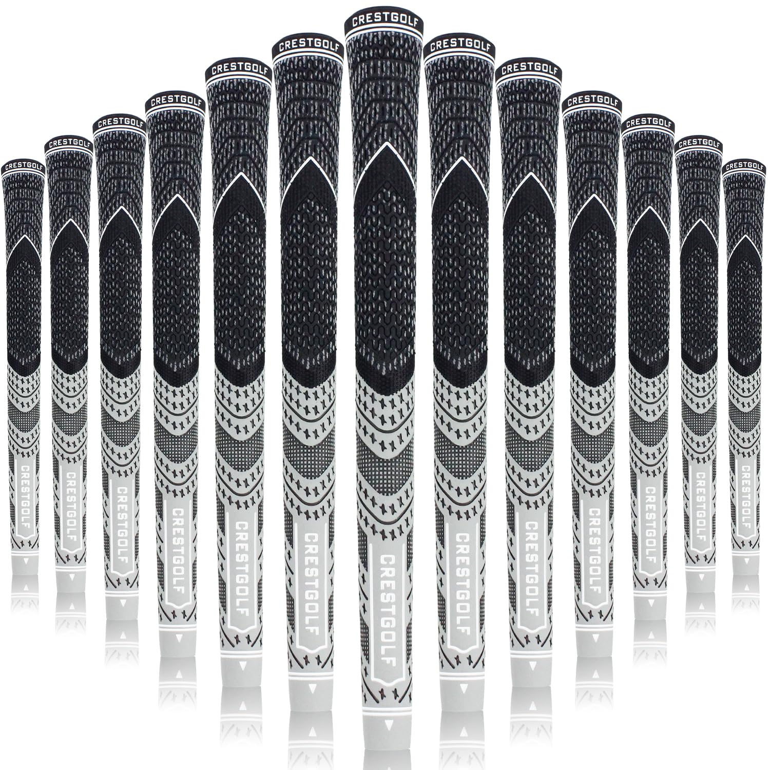 CRESTGOLF Updated Multi-Compound Golf Grips for Golf Clubs Set of 13,More Anti-Slip, Ecological Cotton Yarn Thread Technology, Midsize or standard size for you (Mid Size, Grey)