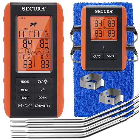 Secura Upgraded Wireless Remote Meat Thermometer For Grilling W4 Probes Digital Instant Read Food Thermometers Wdurable Food Grade Stainless Steel