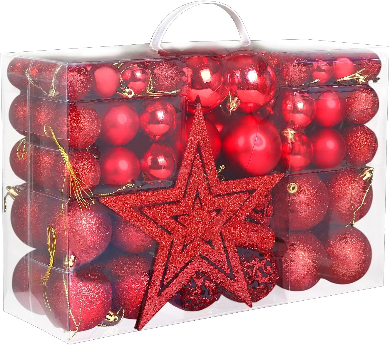 Ornaments - Naler 101pcs Red Christmas Ball Ornaments for Christmas Tree, Shatterproof Christmas Tree Balls Decorative Baubles Hanging Ornaments for Xmas Tree Home Garden Decoration