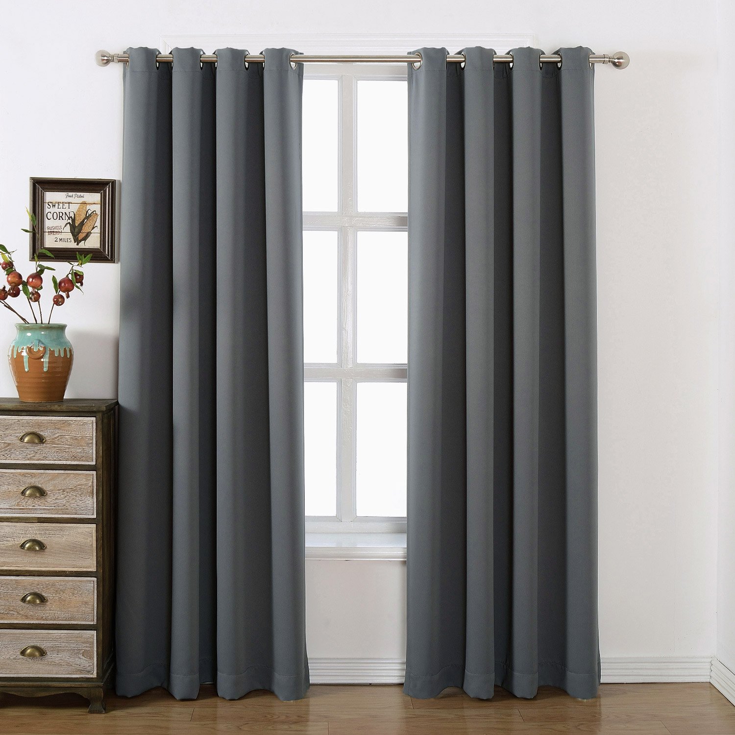 AMAZLINEN 52x84-Inch Grommet Top Blackout Curtains , Charcoal Grey (Set of 2)