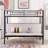 Anwick Twin Over Futon/Full Bunk Bed Convertible Metal Bunk Beds Couch and Bed for Kids Boys Girl Adults Teens Dorm, Black