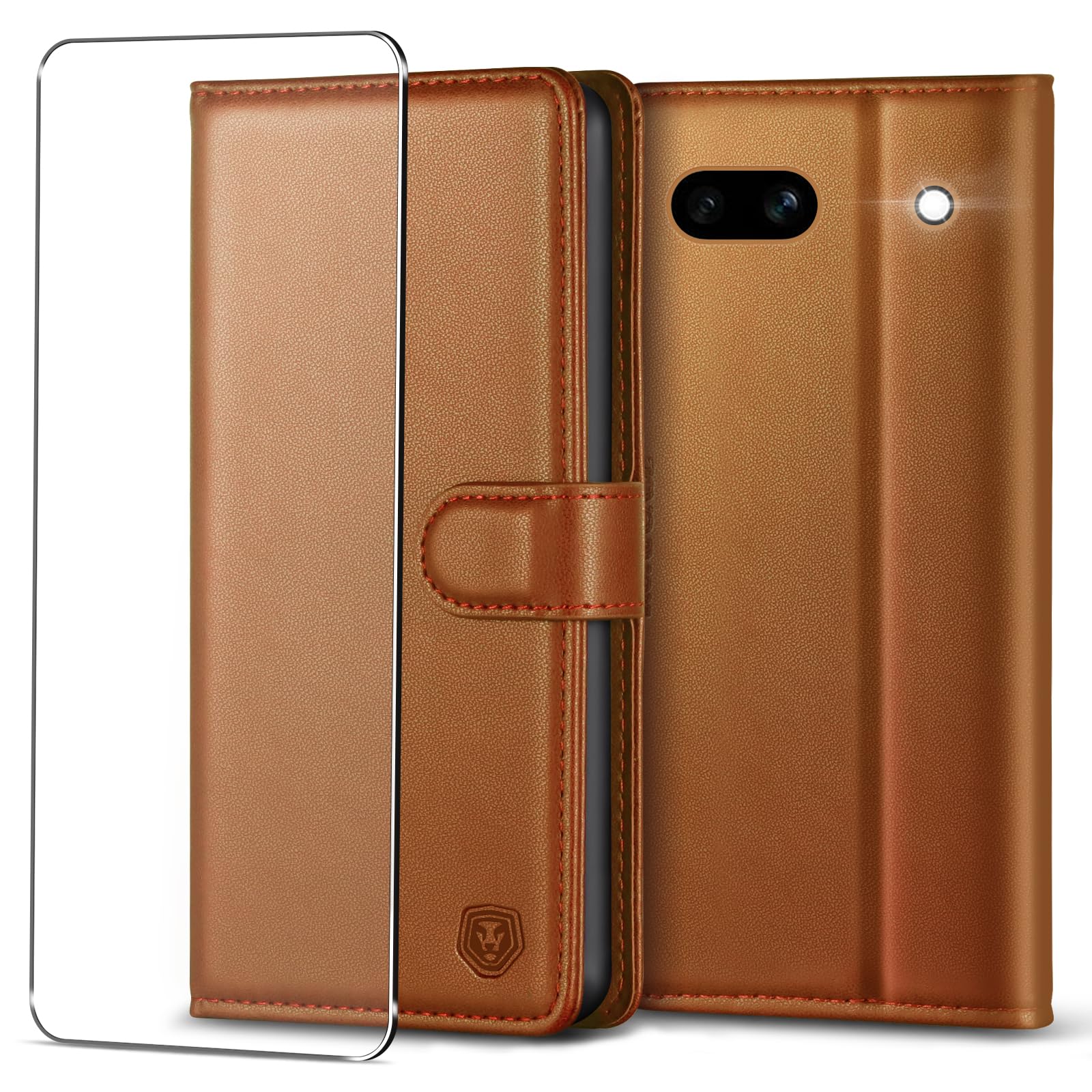 Kuafcase for Google Pixel 7a Case with 1 Screen Protector, 4 Card Slots Magnetic Closure Kickstand Shockproof Phone Case for Google Pixel 7a - Brown — image 1