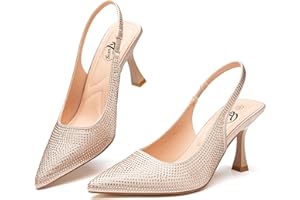 Trary Slingback Heels for Women - Pointed Toe Pumps, Comfortable & Stylish for Parties & Work - 3.2inch High Heels, Rhinestone & Glitter Dressy Shoes