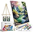 JOOZ Landscape Paint by Numbers Kit for Adults with Frame, Waterfall Paint by Number with Easel, DIY Adult Paint by Number Kits on Canvas for Home Wall Decor 8 x 12 Inch