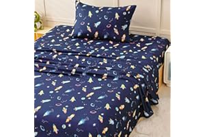 Swiftify Twin Bed Sheets Set for Boys, 3-Piece Bed Sheet Set for Toddler, Soft Brushed Microfiber Bedding, Deep Pocket, Wrinkle & Fade Resistant, Space Rocket