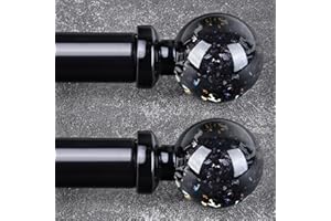 JRZOO 2 Pack Black Curtain Rods for Windows 48 to 84 Inch, 1'' Heavy Duty Adjustable Drapery Rod with Unique Crystal Ball Finials, Modern Decorative Curtain Rod,Size; 30-88''