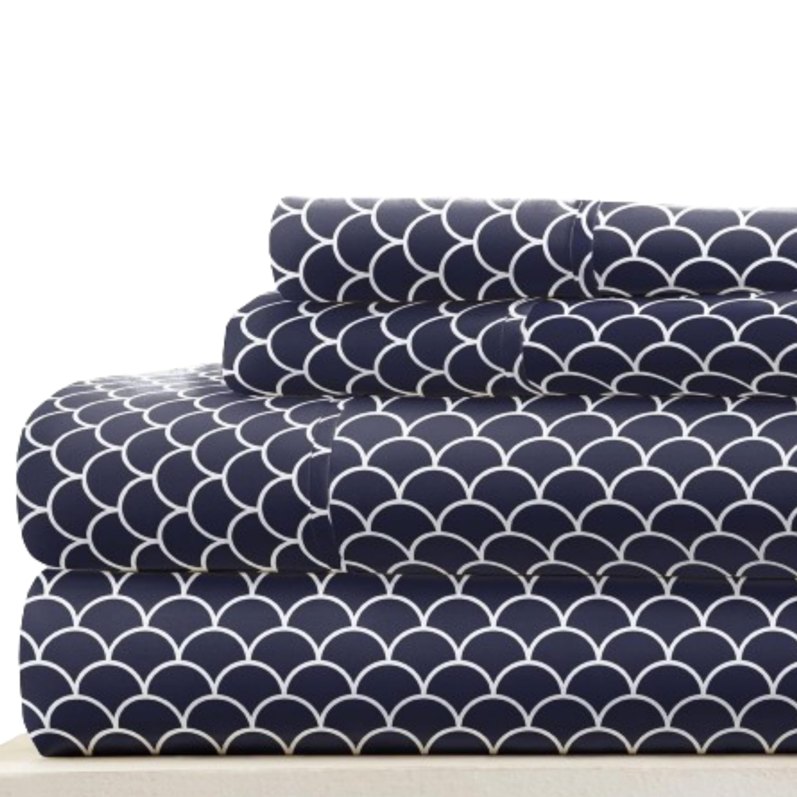 IENJOY Home Linen Market Double Brushed Patterned Microfiber Queen Sheet Set, 4 Piece, Oeko-Tex-Certified, Ultra Soft and Wrinkle Resistant, 16 Inch Deep Fitted Sheet, Easy Care,
