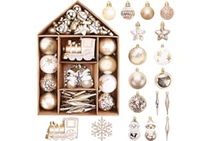 DeckTheHalls Christmas Ornaments, 70 Count Christmas Decorations for Tree, Shatterproof Christmas Ornaments, Silver Ornaments for Christmas Tree, Christmas Ball Ornaments (Gold)