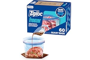 Ziploc Quart Food Storage Freezer Bags, Stand-Up Bottom, Easy to Fill, 60 Count (Packaging May Vary)
