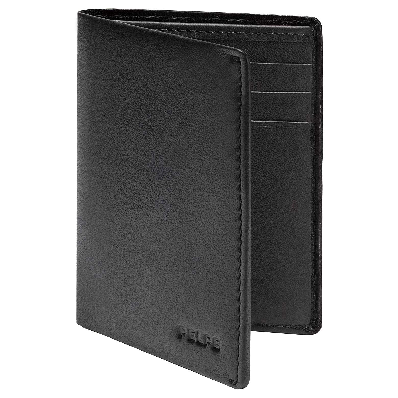PELPE 100% Black Leather Men's Card Holder Wallets (8 Slots) - Small Black Size Without Wallet - Ultra Slim, Lightweight, for Front Pocket - Minimalist Style - Gift idea — image 1