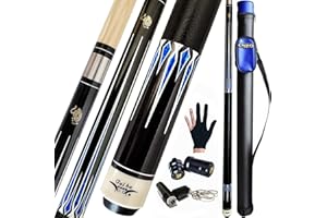 Tai ba cues 2-Piece Pool cue Stick + Hard Case, 13mm Tip, 58", Hardwood Canadian Maple Professional Billiard Pool Cue Stick 18,19,20,21,22 Oz Pool Stick (Selectable)-Blue, Black, Red, Gray, Green