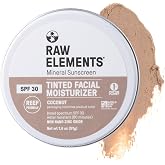 Raw Elements Ultra-Moisturizing Tinted Face Sunscreen, Coconut, 1-Pack | 1.8 oz, Mineral Face Cream Tin, Daily Tinted Moisturizer, SPF 30, Non-Nano Zinc Oxide, Reef Friendly, Safe for All Ages