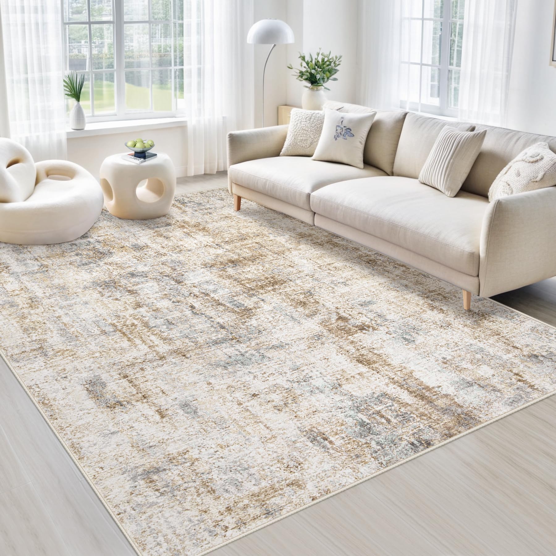 Photo 1 of Area Rugs 5x7 Living Room: Washable Rug Modern Abstract Rugs Soft Non Slip Neutral Rug Stain Resistant Indoor Carpet for Bedroom Kitchen Dining Room Nursery Home Office Rugs(Blue Brown,5'x7')