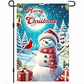BlissYard Christmas Garden Flag 12x18 Inch Merry Christmas Snowman Flag Double Sided Moon Cardinal Banner Outdoor Holiday Yard Decoration for Porch Lawn Winter