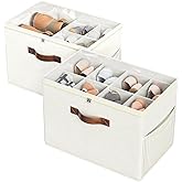 Budding Joy 2 Pack Shoe Organizer for Closet, Clear Foldable Shoe Storage Containers Adjustable Dividers Fits 16 Pairs,Shoe S
