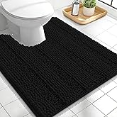 OLANLY Thick Toilet Rugs U-Shaped 24x20, Extra Soft Absorbent Chenille Striped Contour Bathroom Rugs for Toilet, Dry Quickly, Machine Washable, Non-Slip Bath Mat, Black
