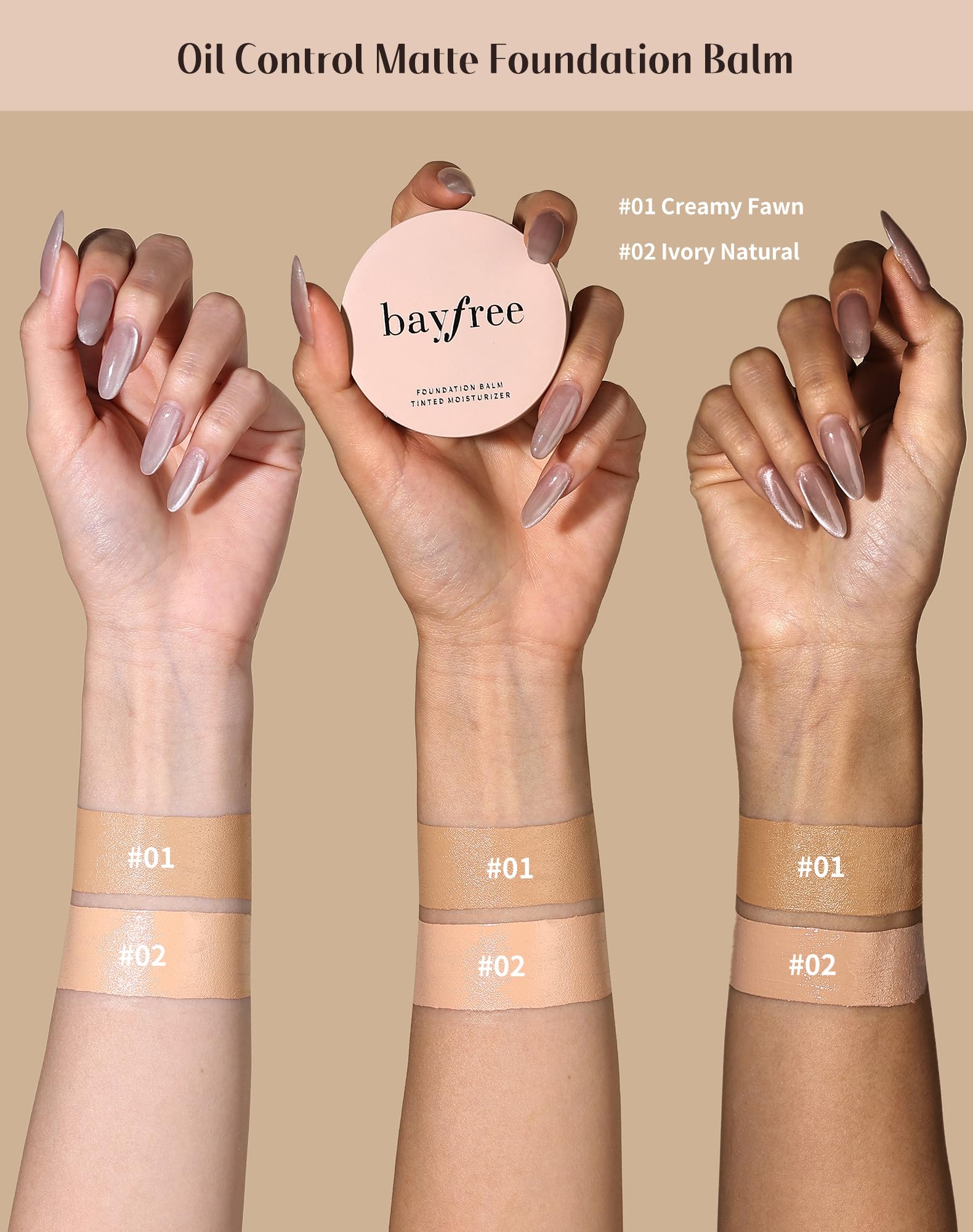 bayfree Tinted Moisture Foundation Balm, All-Day Wear Full Coverage Foundation, Hydrating & Weightless, Sweatproof & Humidity-Resistant, Buildable Natural Finish, Vegan Korean Makeup